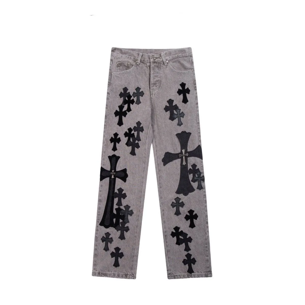 P300 💰 (Top version) Chrome Hearts Gray Cow King Jeans Multi-Leather Standard Work Jeans CH Jeans All need to be washed and then disassembled and hand-stitched with sheepskin cross leather and then spliced to complete. The whole process is too complicated to describe. About Chrome Hearts This is an extremely luxurious fashion brand that can also be called the nobility of the high street. It has always been an exclusive brand for some hipsters or the rich second generation. Compared with ordinary high streets, it is more luxurious and noble. Compared with luxury brands, it has a more fashionable personality. It has always been a brand that I have a special liking for. Color: Gray Size: 28-30-32-34-36 (corresponding to S-M-L-XL-XXL)